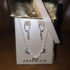 Anne Klein Christmas Ornament Necklace & Earring Silver Set NWT